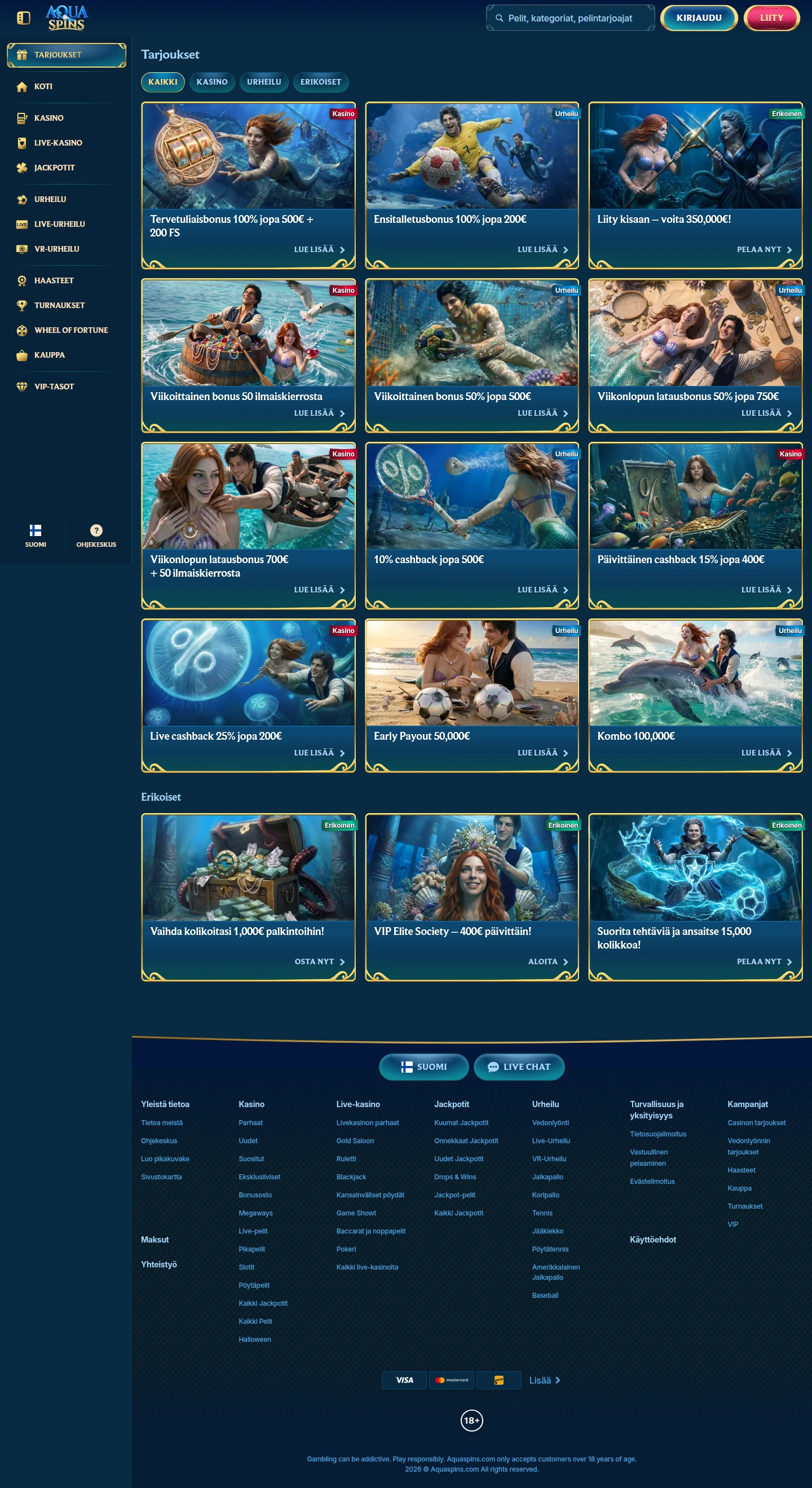 AquaSpins Casino — «Акции», снято из страны Финляндия