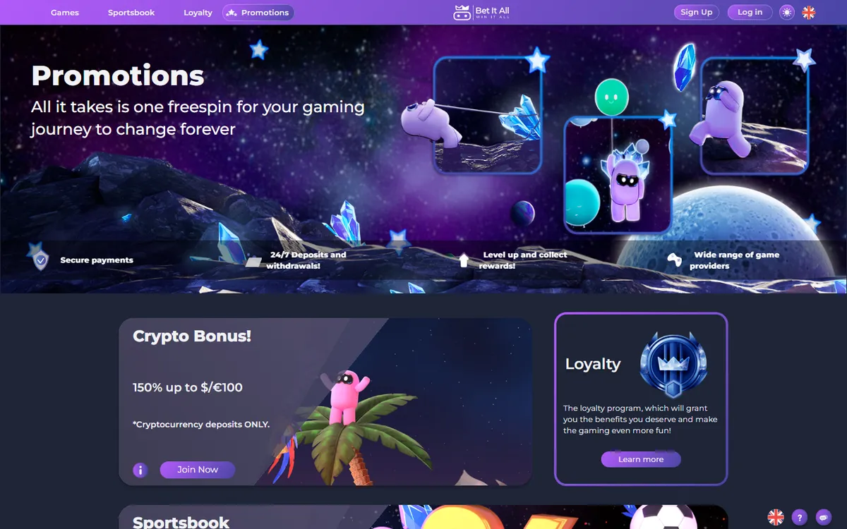 Bet It All Casino — Promotions, captured from Canada