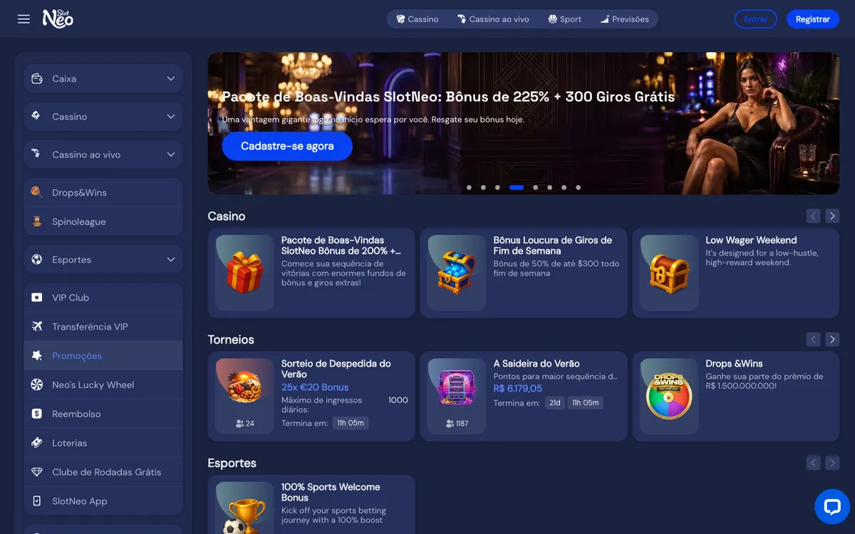 SlotNEO Casino — Promotions, captured from Brazil