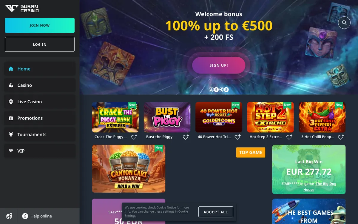 BuranCasino — Home page, captured from Nigeria