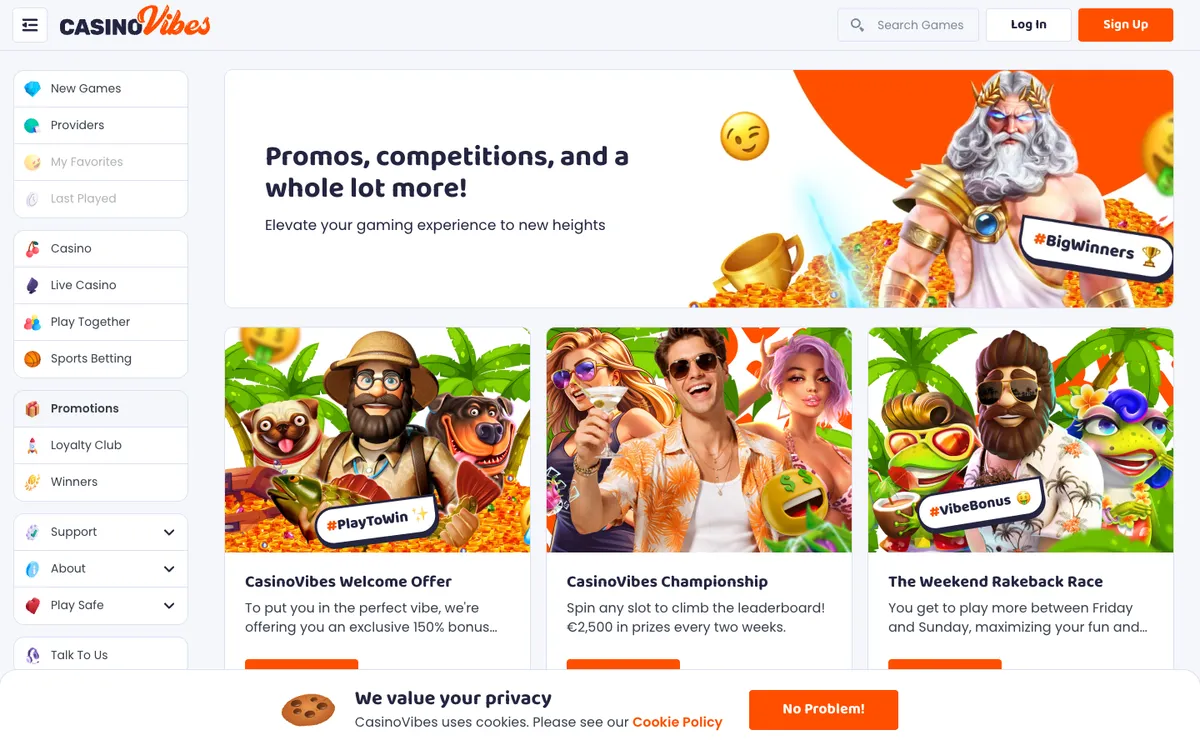 CasinoVibes — Promotions, captured from New Zealand