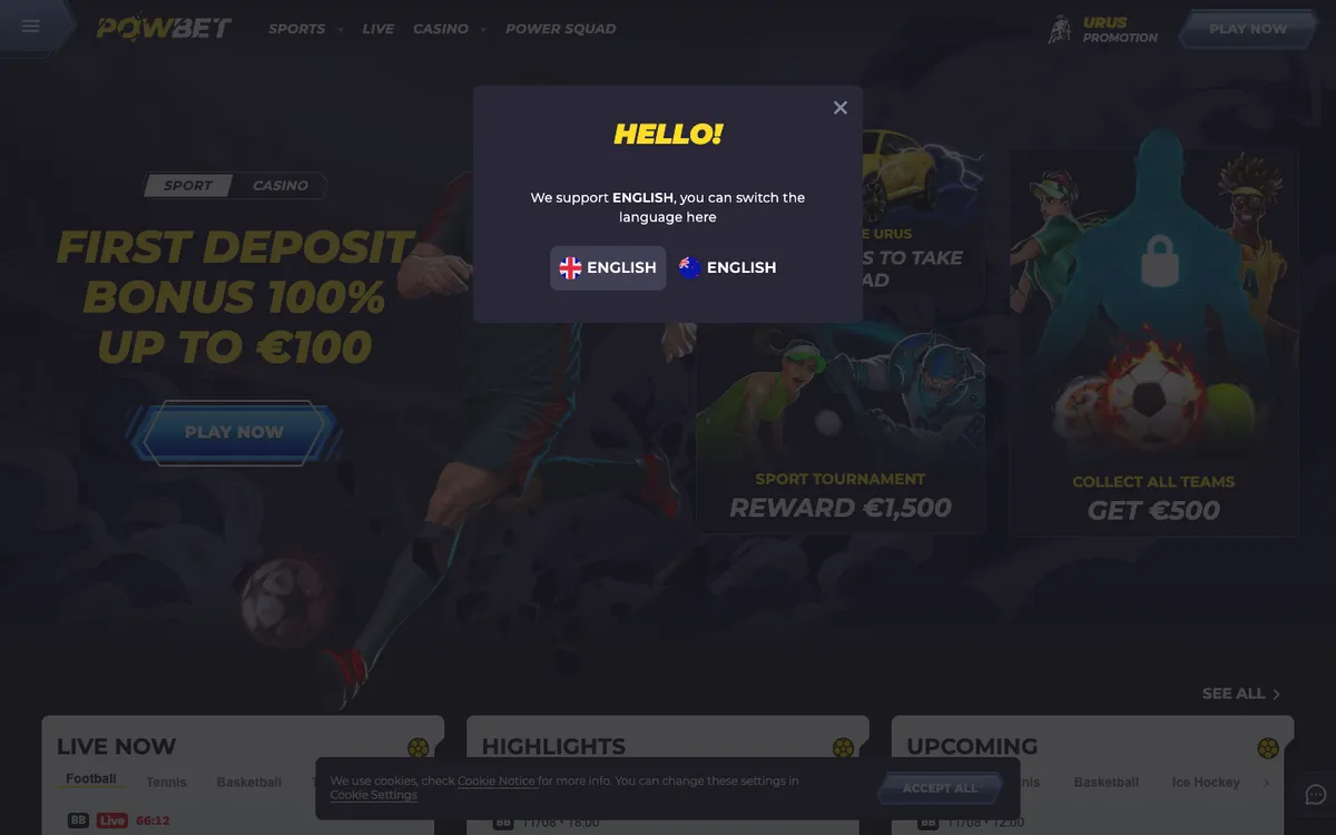 PowBet Casino — Home page, captured from New Zealand