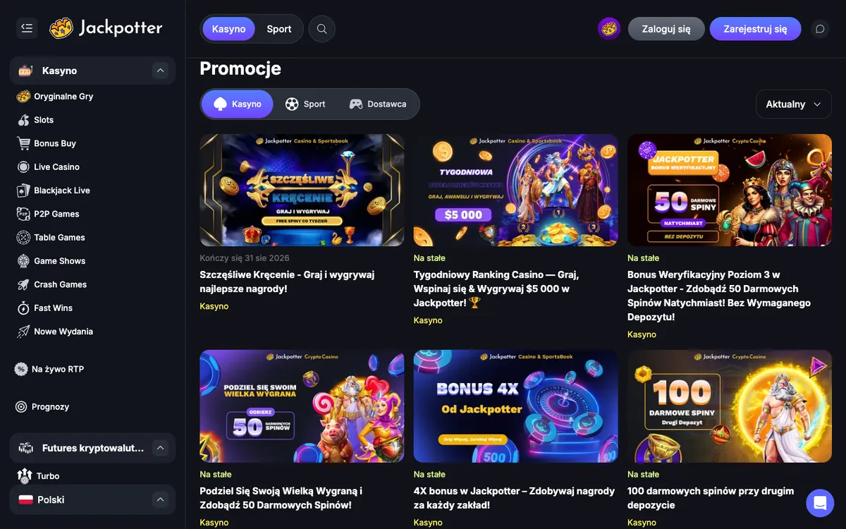 Jackpotter Casino — Promotions, captured from Poland