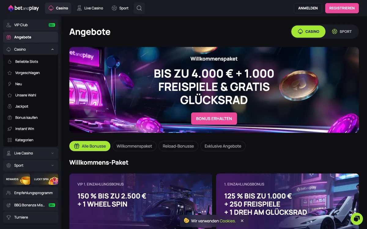 Betandplay Casino — Promotions, captured from Germany