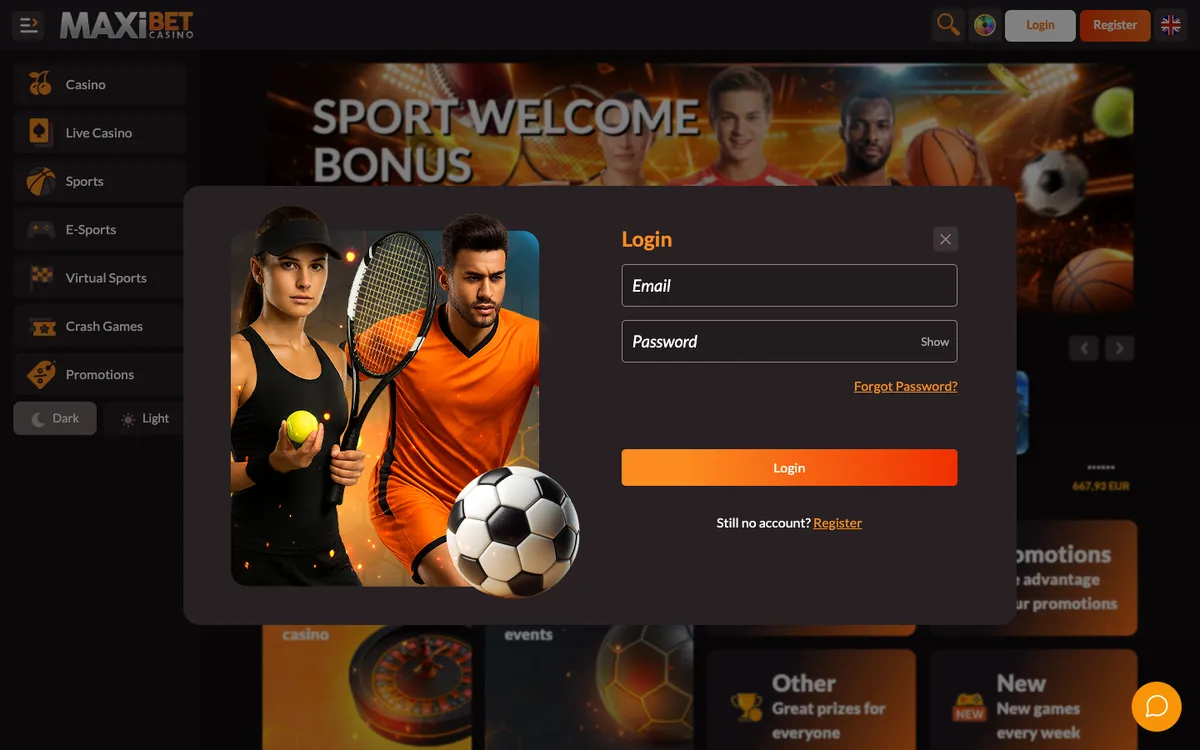Maxibet Casino — Sign-up, captured from South Africa