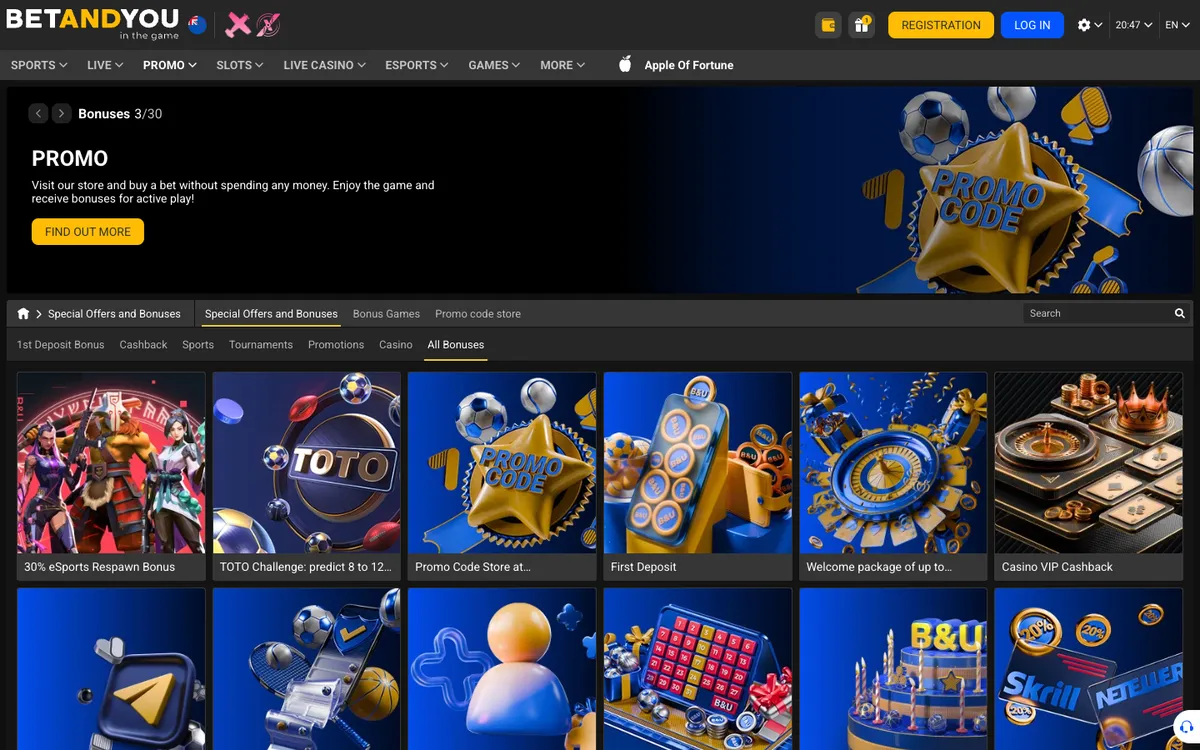 Betandyou Casino — «Акции», снято из страны Новая Зеландия