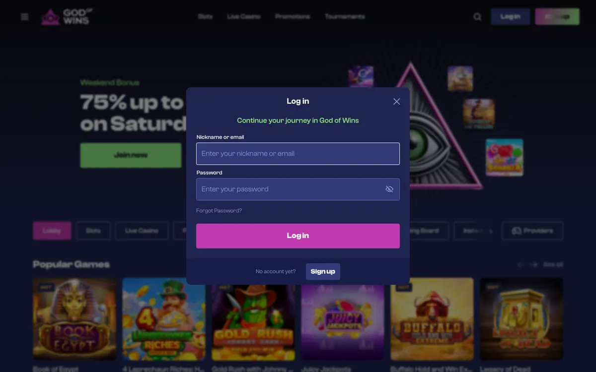 God of Wins Casino — Sign-up, captured from Canada