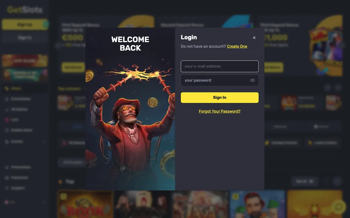 GetSlots Casino — Sign-up, captured from United Arab Emirates