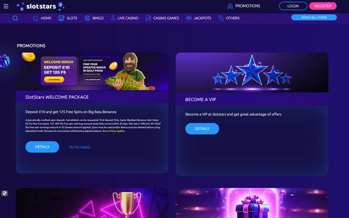 Slotstars Casino — Promotions, captured from United Kingdom