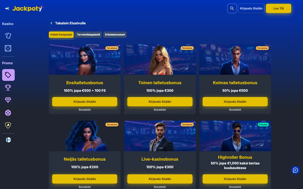 Jackpoty Casino — Promotions, captured from Finland