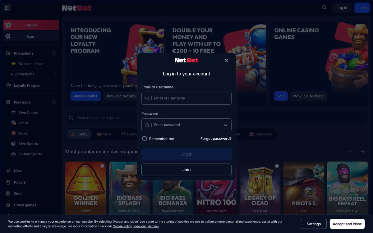 NetBet Casino — Sign-up, captured from Portugal
