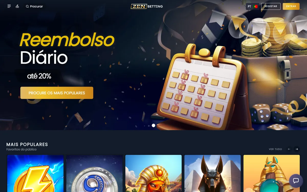 ZenBetting Casino — Home page, captured from Portugal
