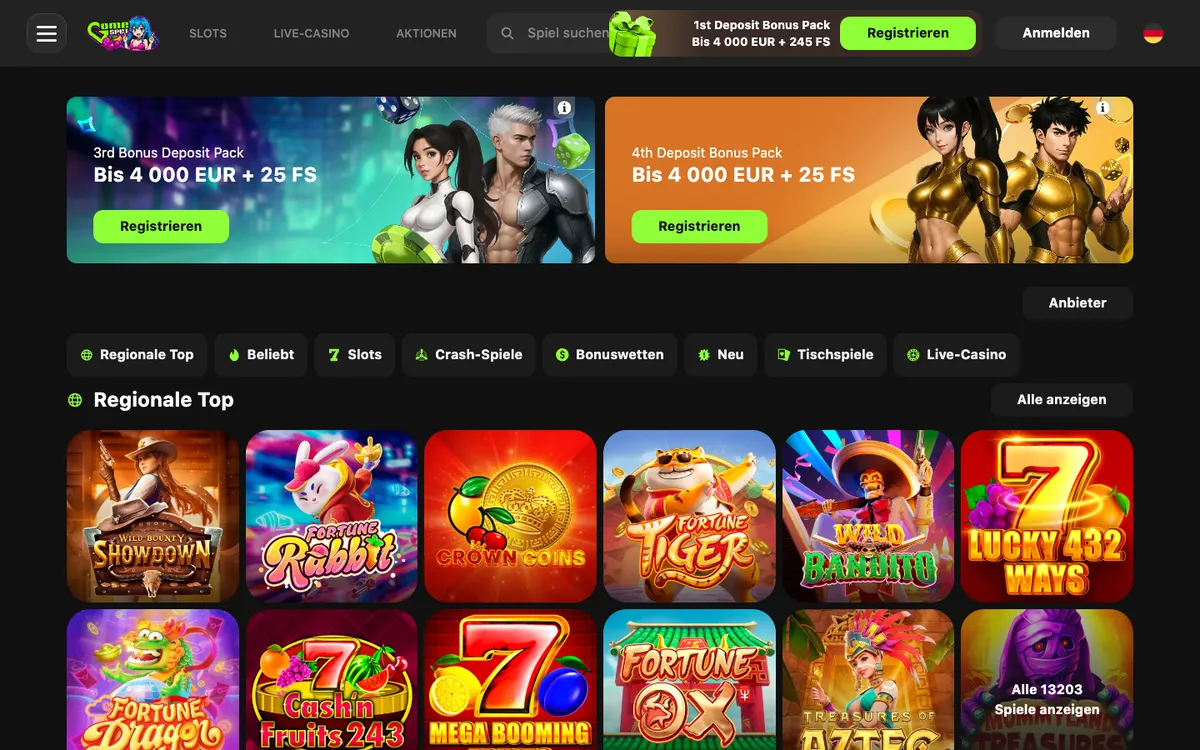 Game Spot Casino — Home page, captured from Austria
