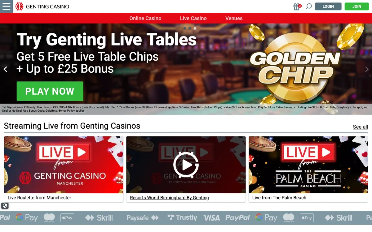 Genting Casino — Home page, captured from Belgium