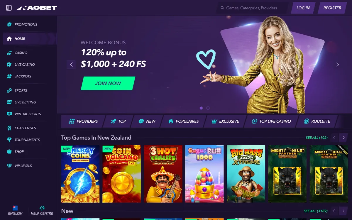 NaoBet Casino — «Главная», снято из страны Новая Зеландия