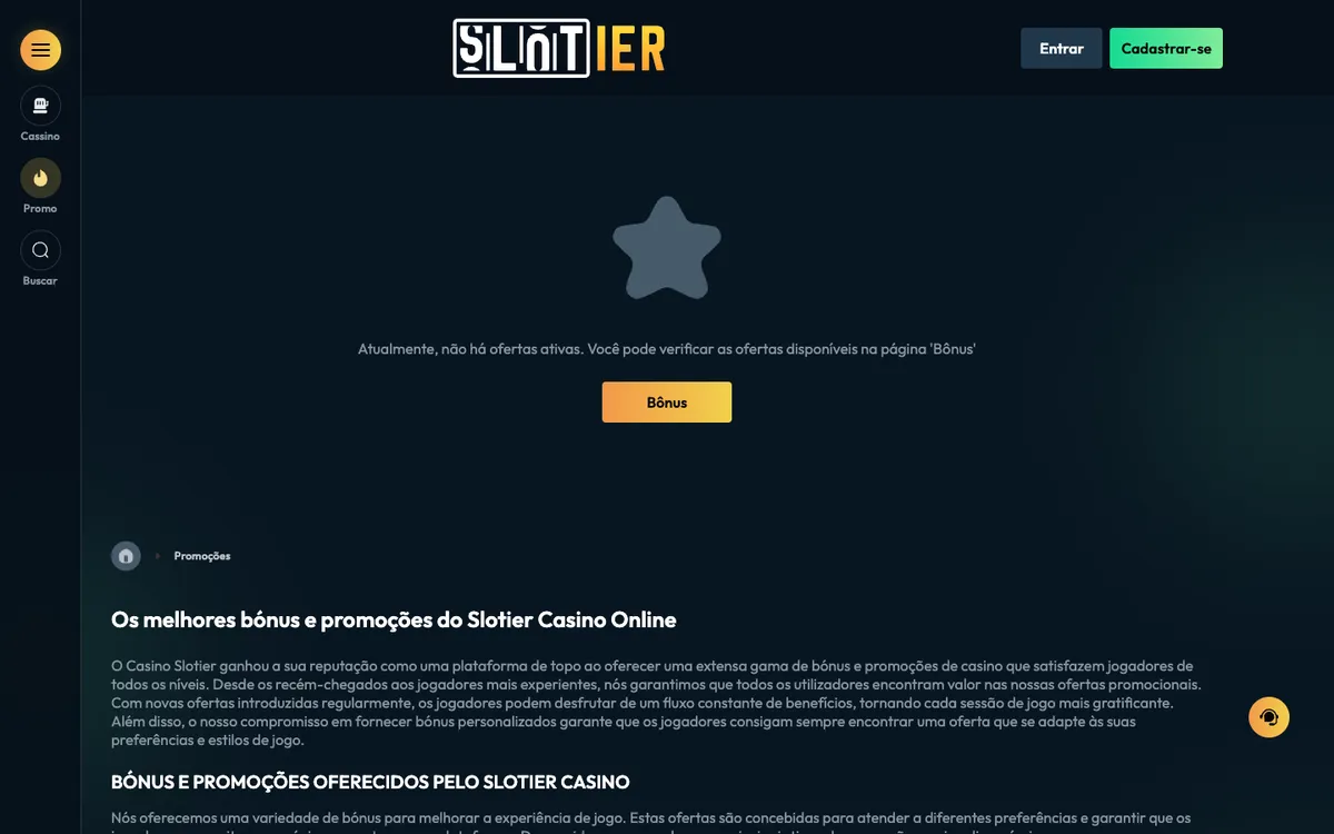Slotier Casino — Promotions, captured from Portugal