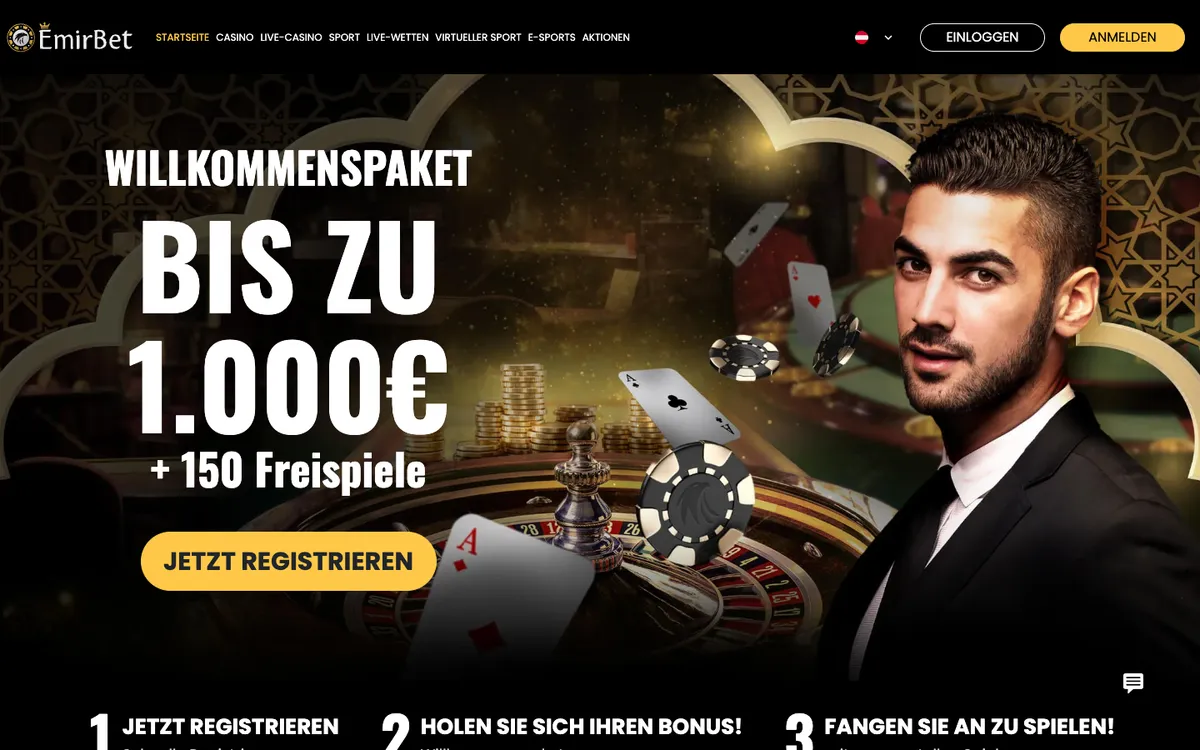 EmirBet Casino — Home page, captured from Germany