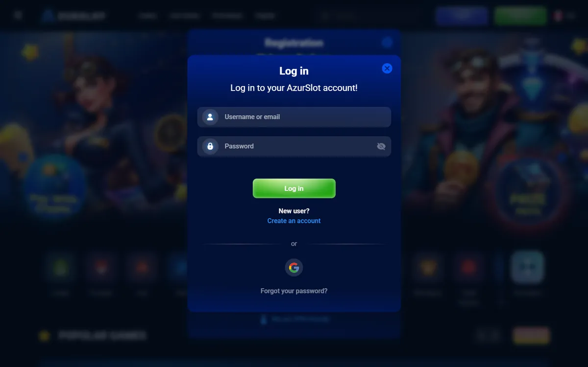 AzurSlot Casino — Sign-up, captured from Canada