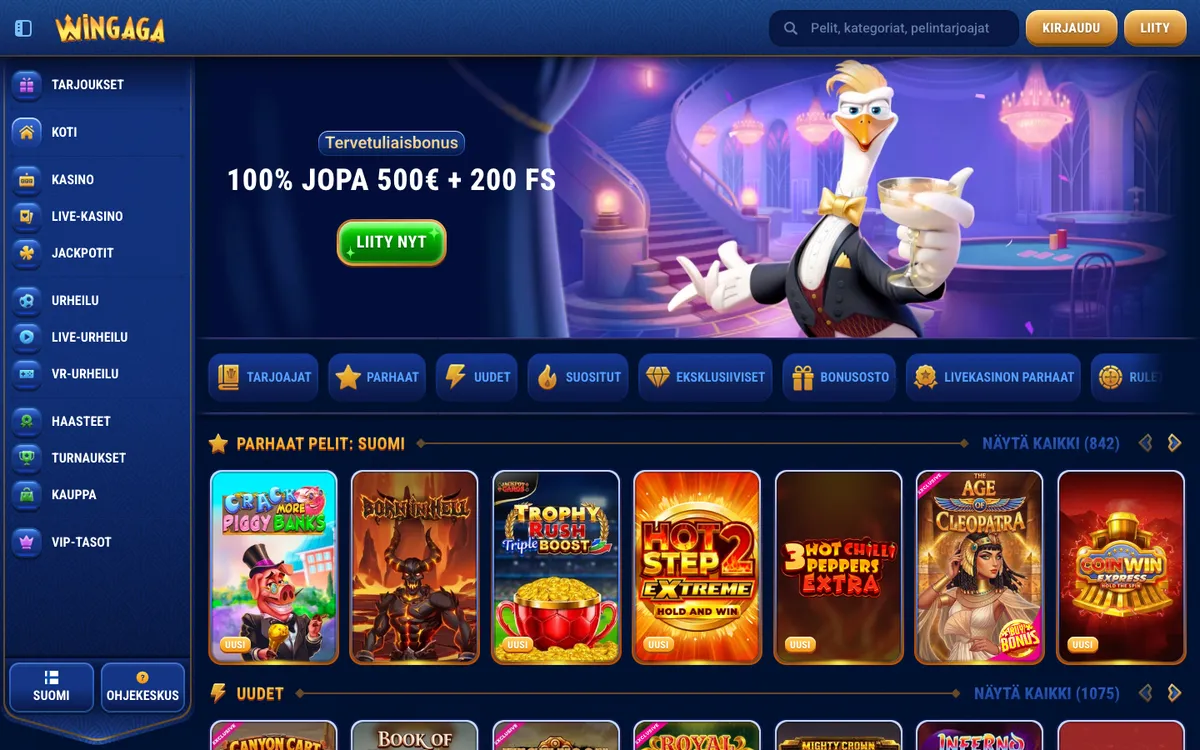 WinGaga Casino — «Главная», снято из страны Финляндия