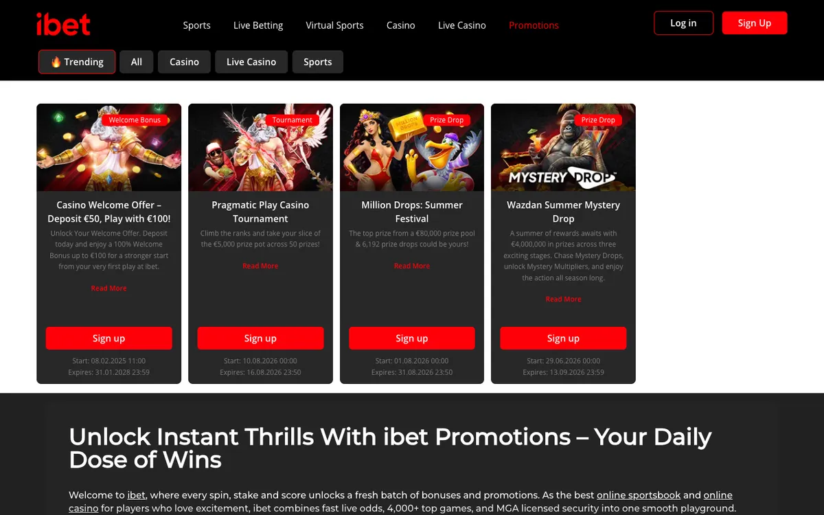 iBet Casino — «Акции», снято из страны Бразилия