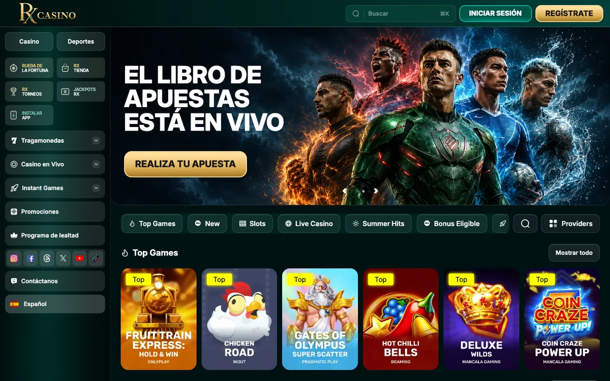 RX Casino — Home page, captured from Chile