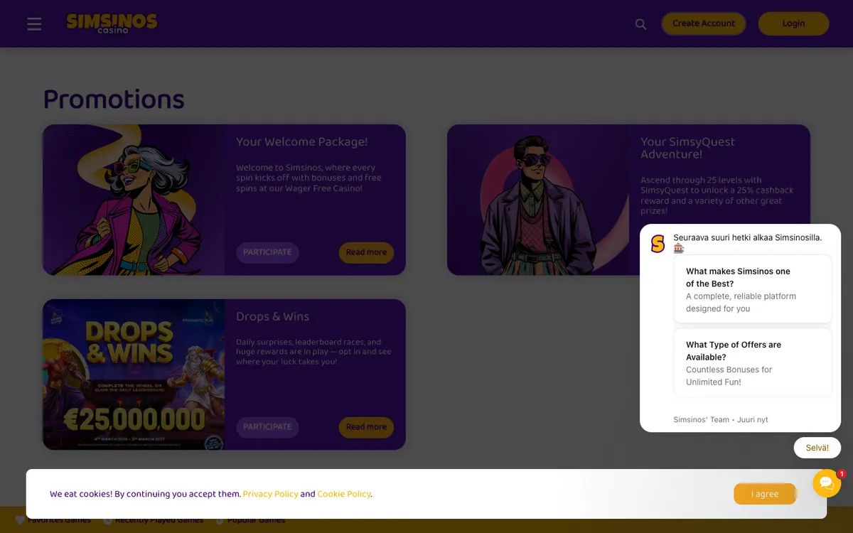 Simsinos Casino — Promotions, captured from Finland