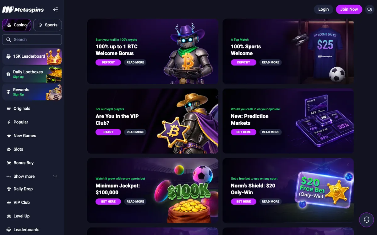 Metaspins Crypto Casino — Promotions, captured from Austria
