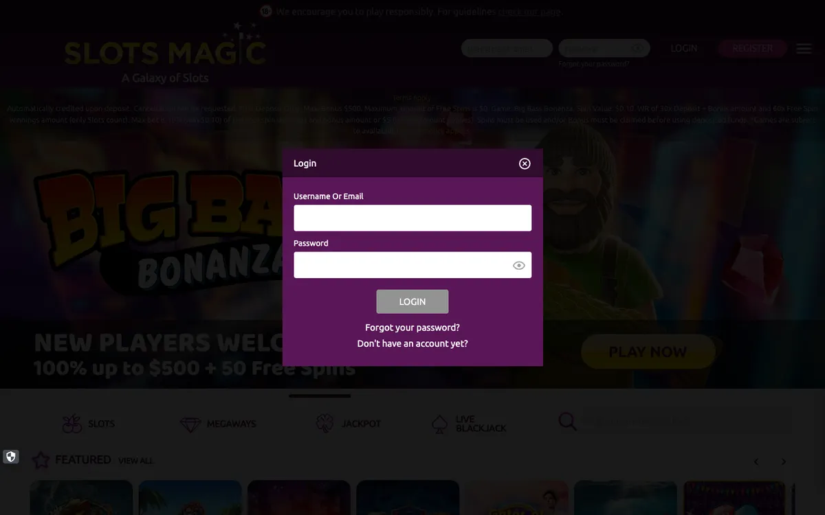 Slots Magic Casino — Sign-up, captured from Canada