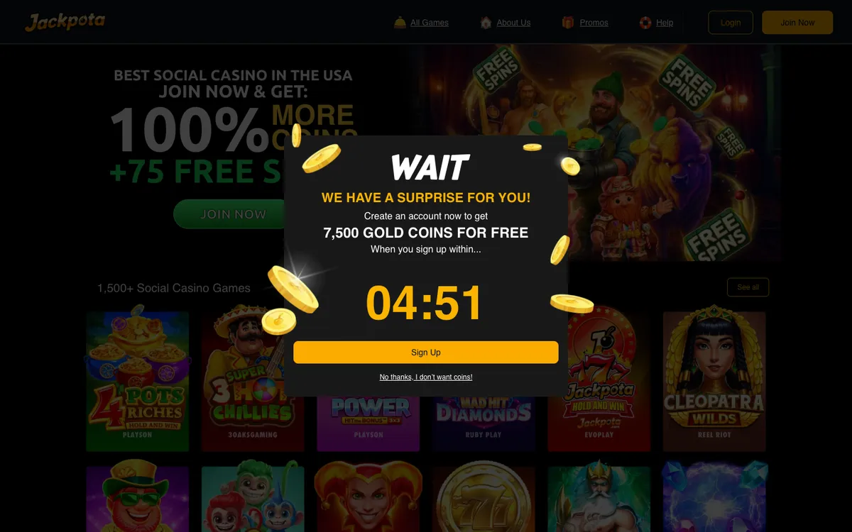 Jackpota Casino — Home page, captured from United States