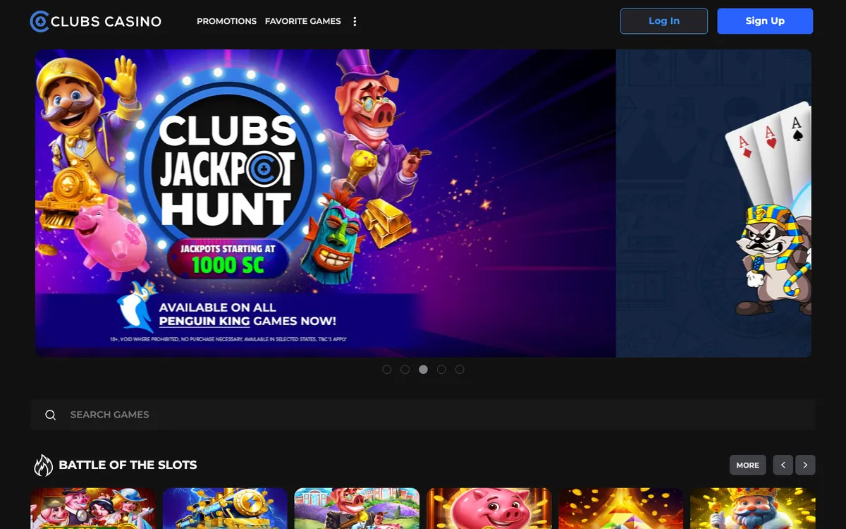 Clubs Casino — Home page, captured from United States