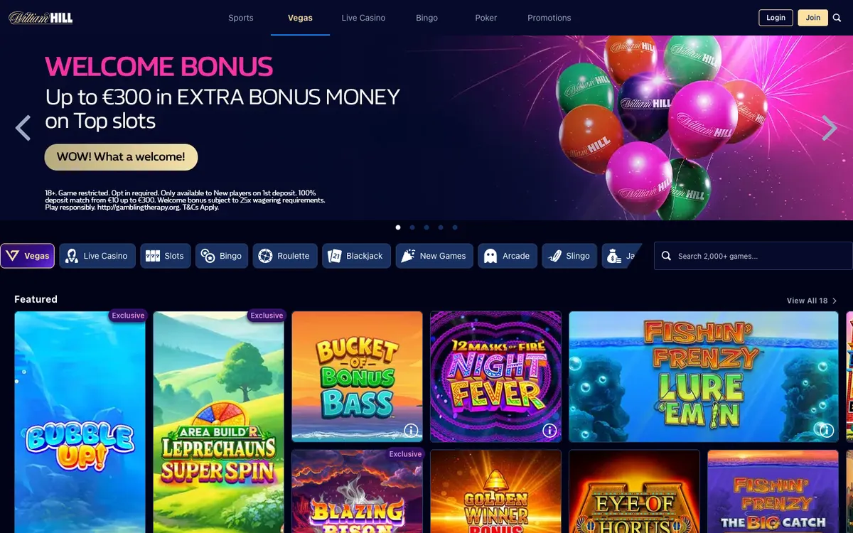 William Hill Vegas — Home page, captured from Finland