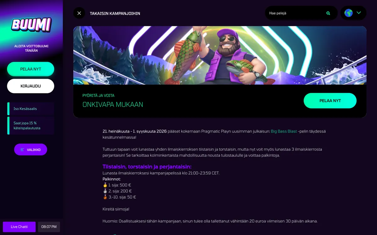 Buumi Casino — Promotions, captured from Finland