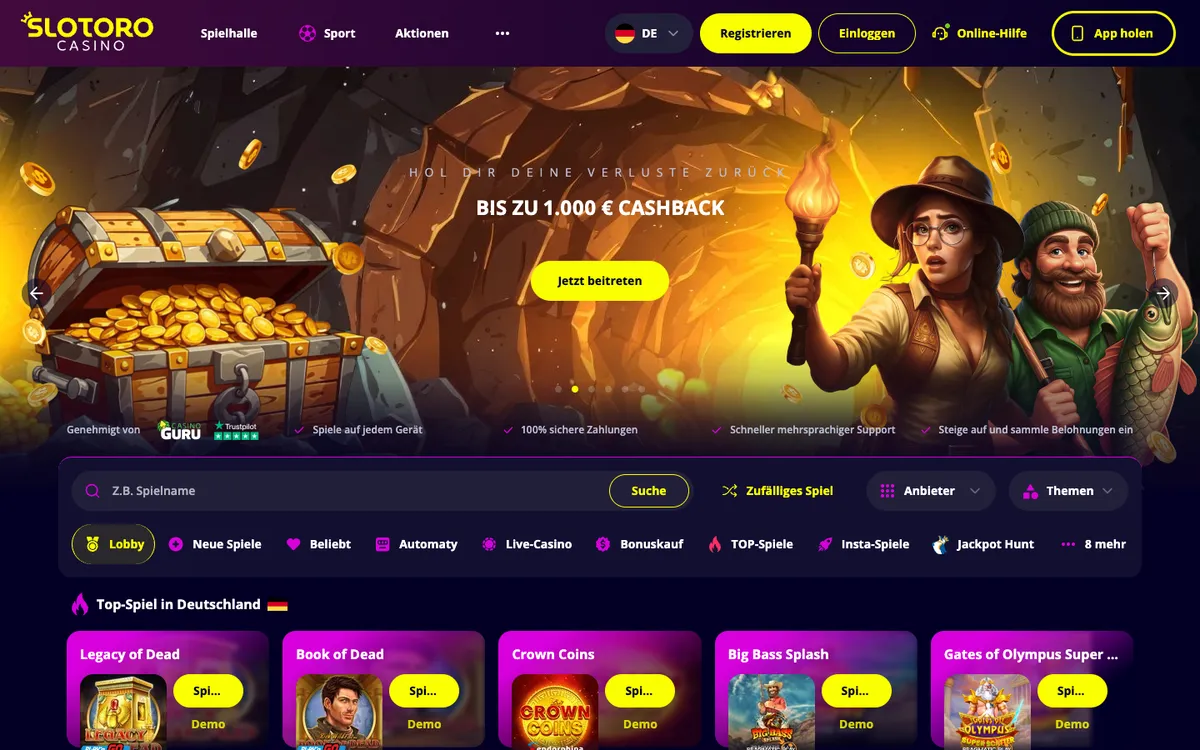 Slotoro Casino — «Главная», снято из страны Германия
