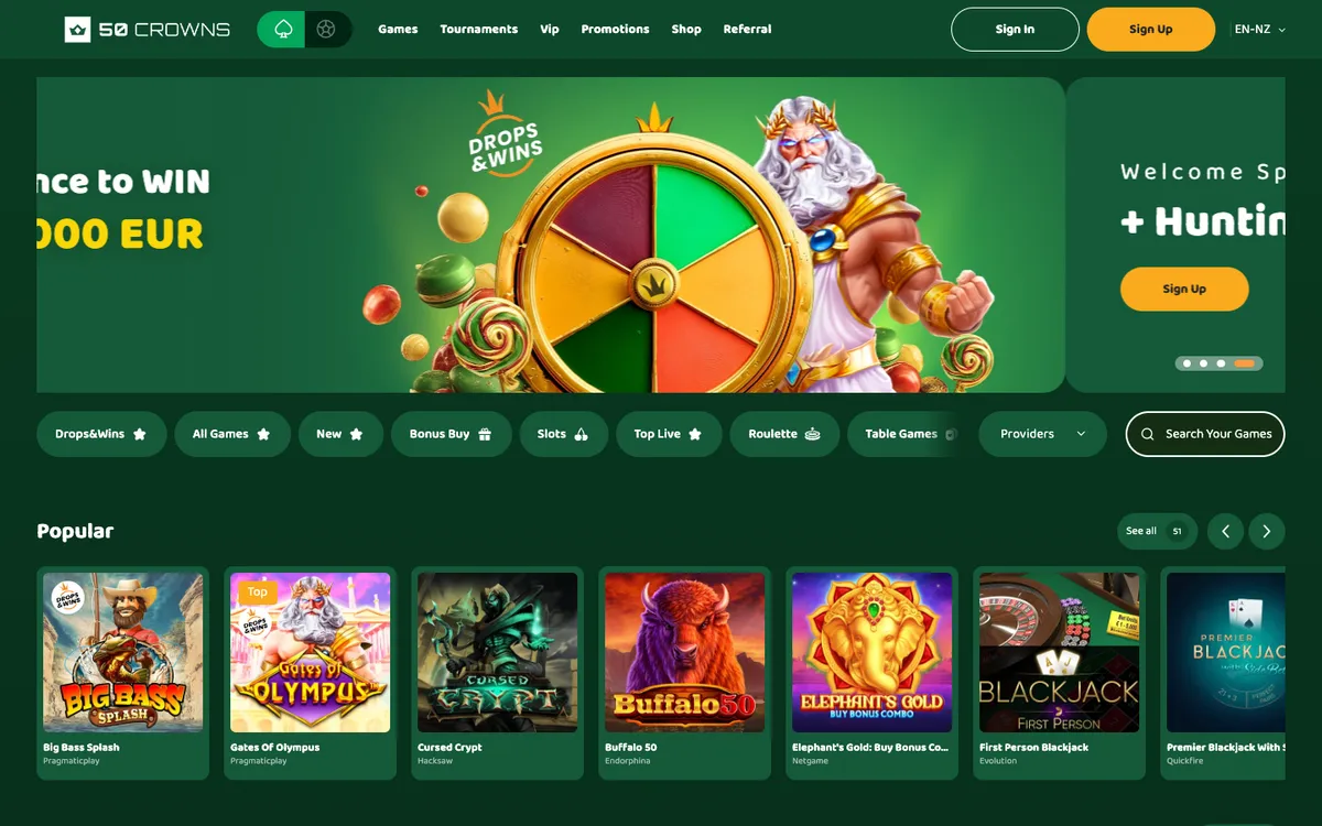 50 Crowns Casino — «Главная», снято из страны Новая Зеландия