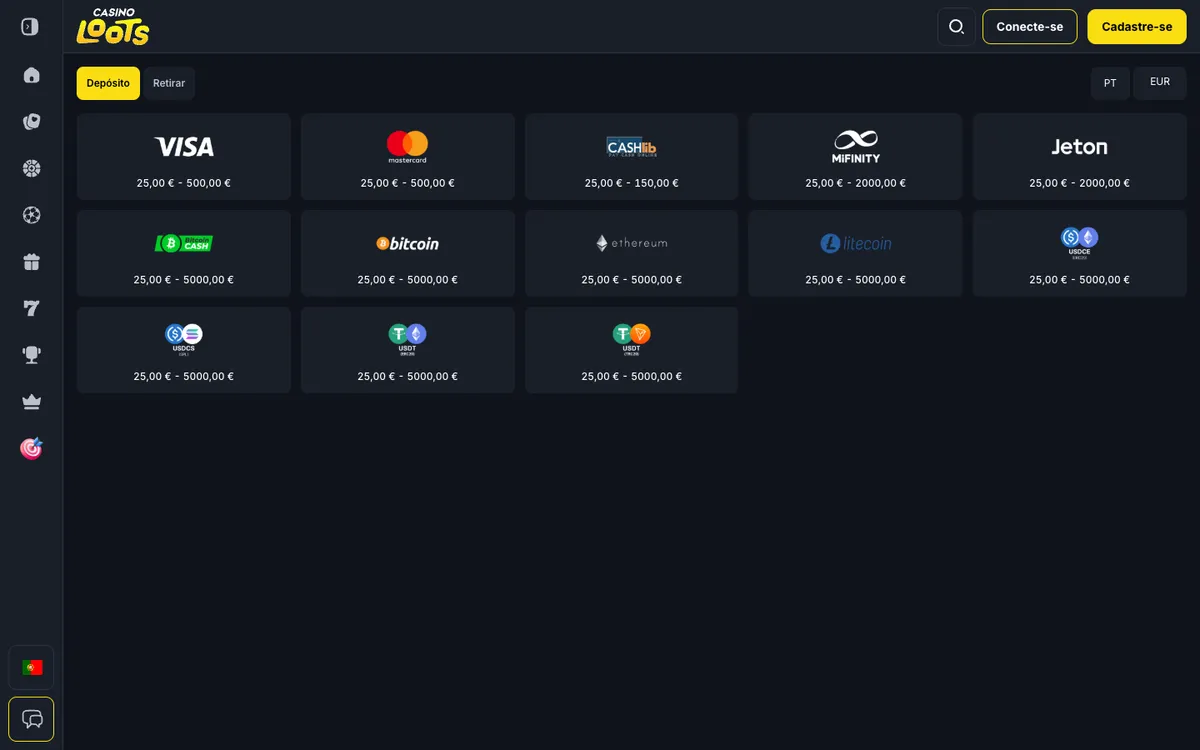 Casinoloots Casino — Payments, captured from Portugal