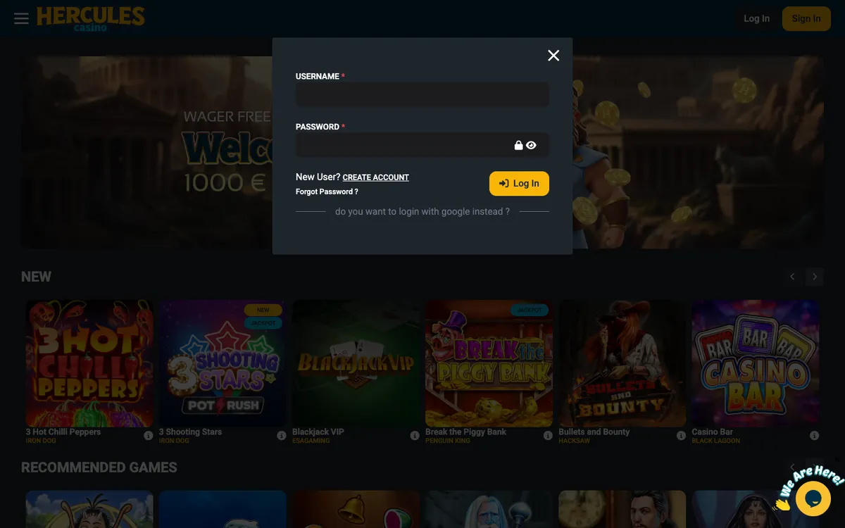 Hercules Casino — «Регистрация», снято из страны Бразилия