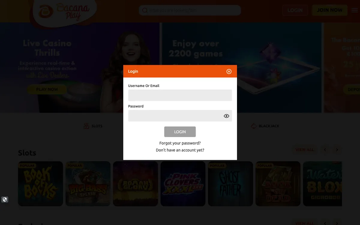 BacanaPlay Casino — Sign-up, captured from Finland