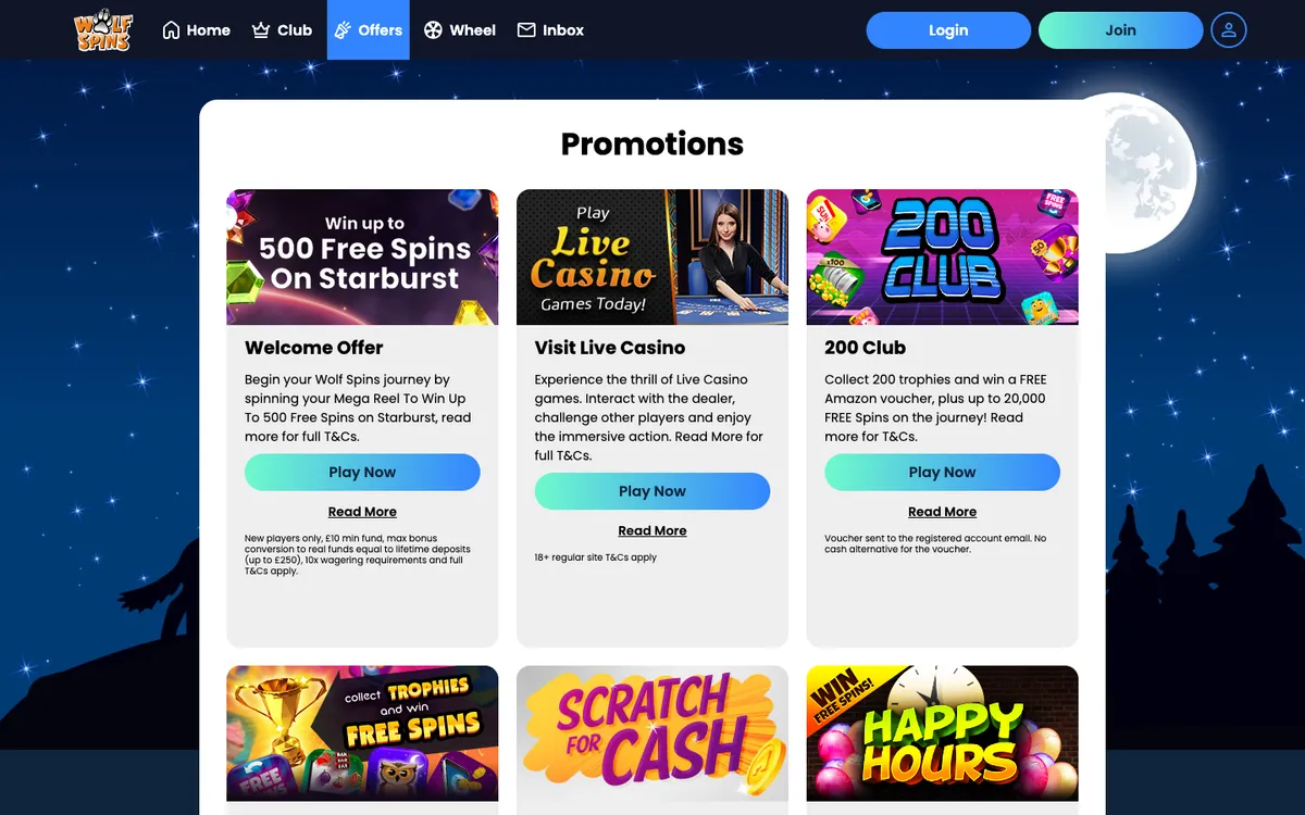 Wolf Spins Casino — Promotions, captured from United Kingdom