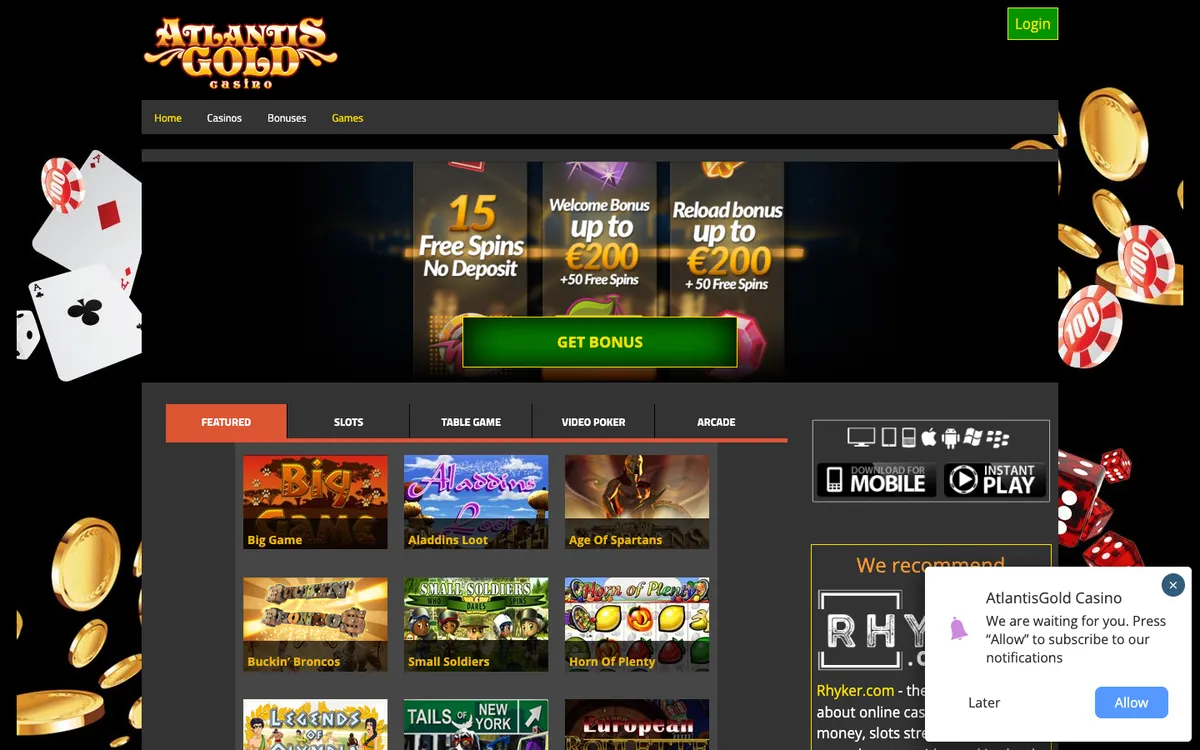 Atlantis Gold Casino — Home page, captured from Australia
