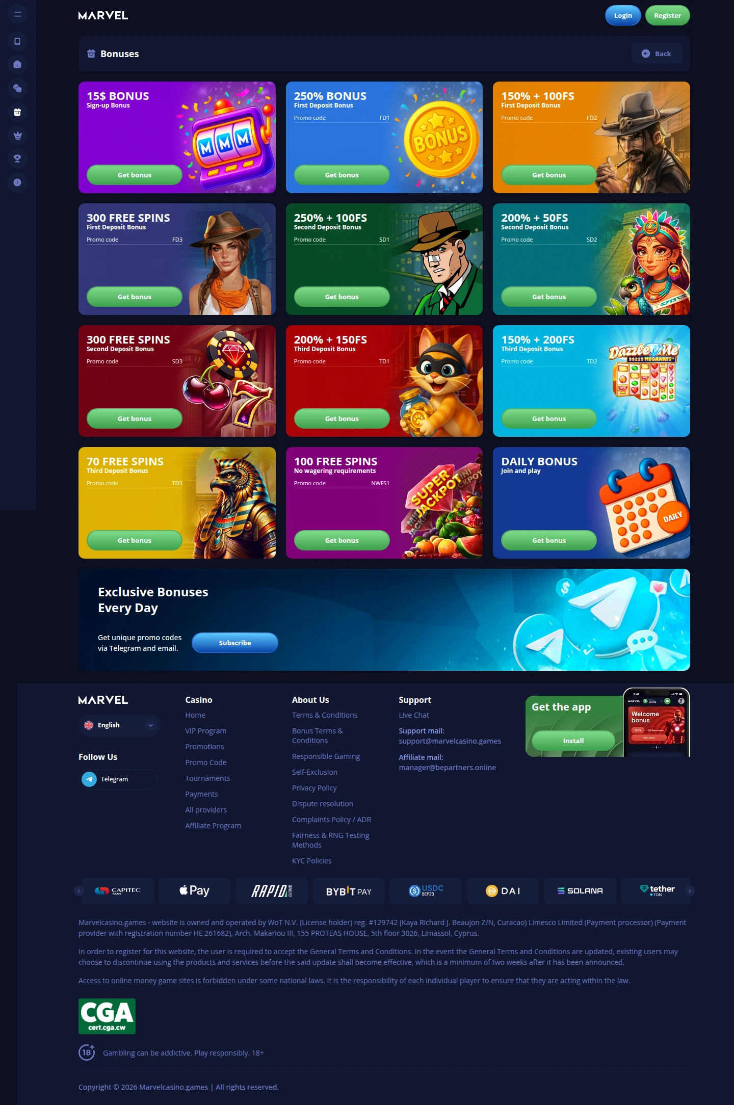 Marvel Casino — Promotions, captured from Brazil