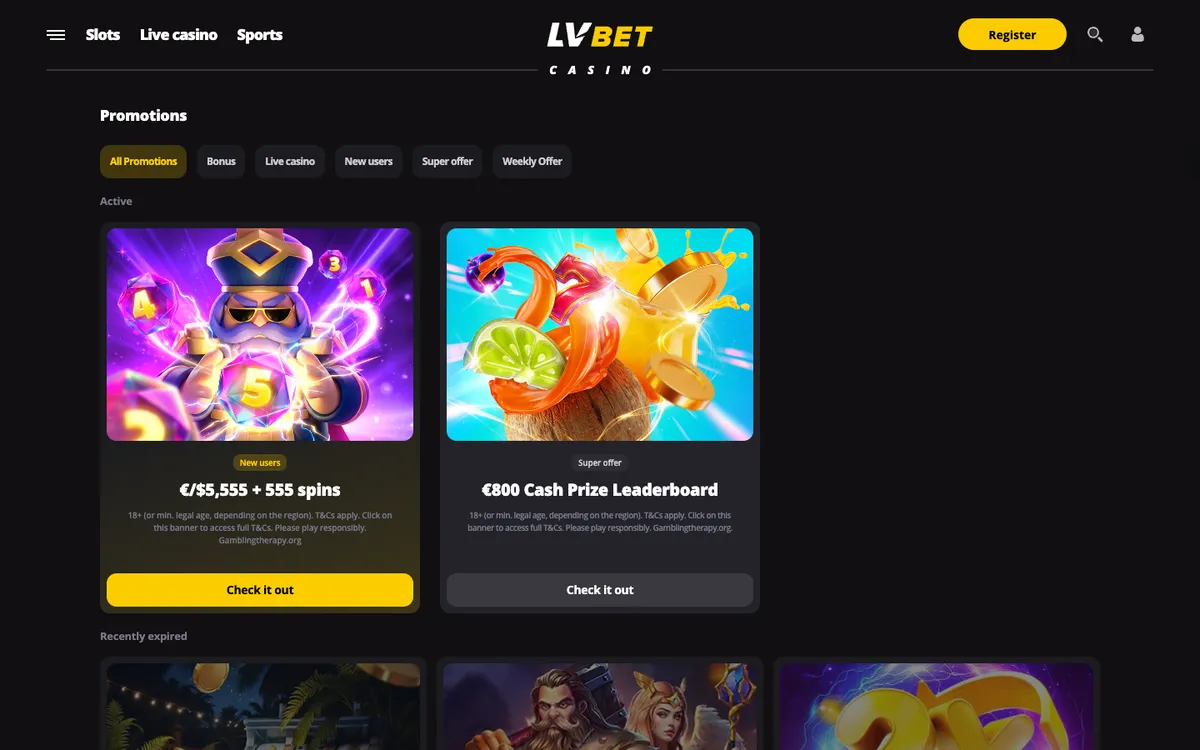 LV BET Casino — Promotions, captured from Austria