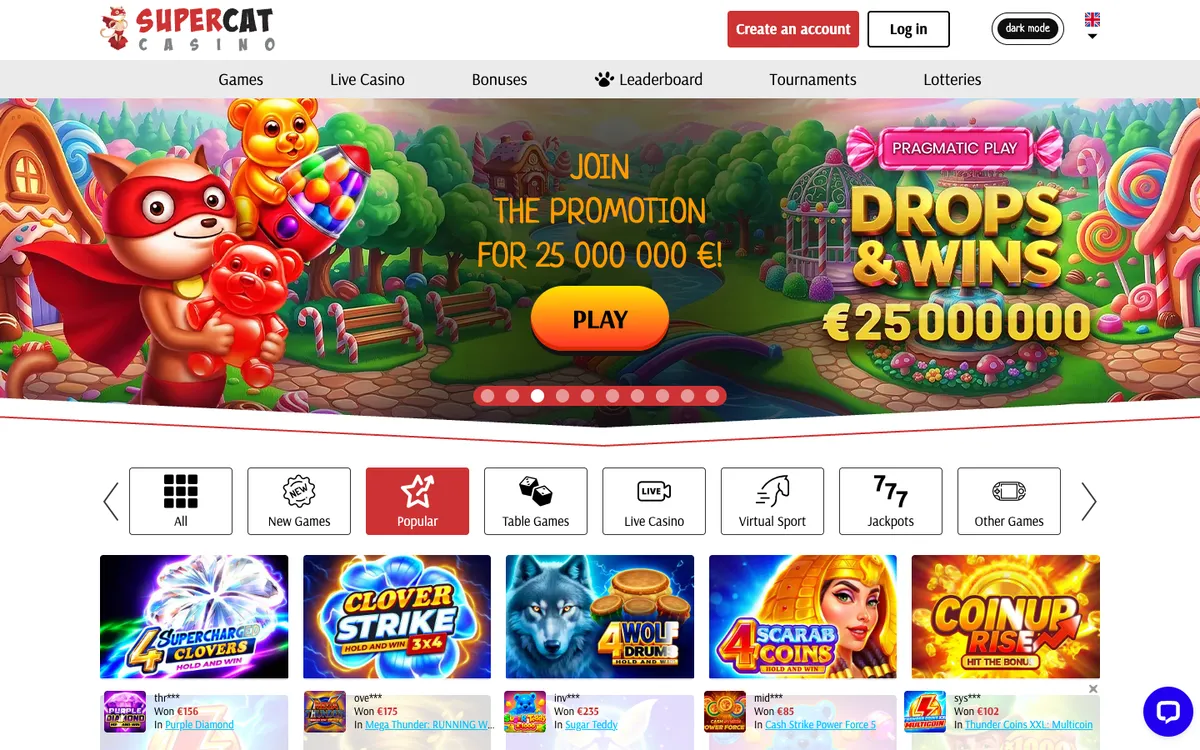 SuperCat Casino — Home page, captured from Mexico