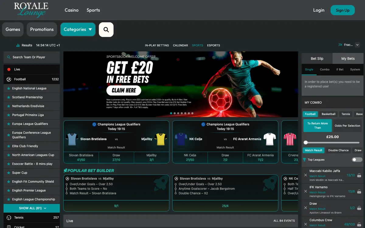 Royale Lounge Casino — Home page, captured from United Kingdom