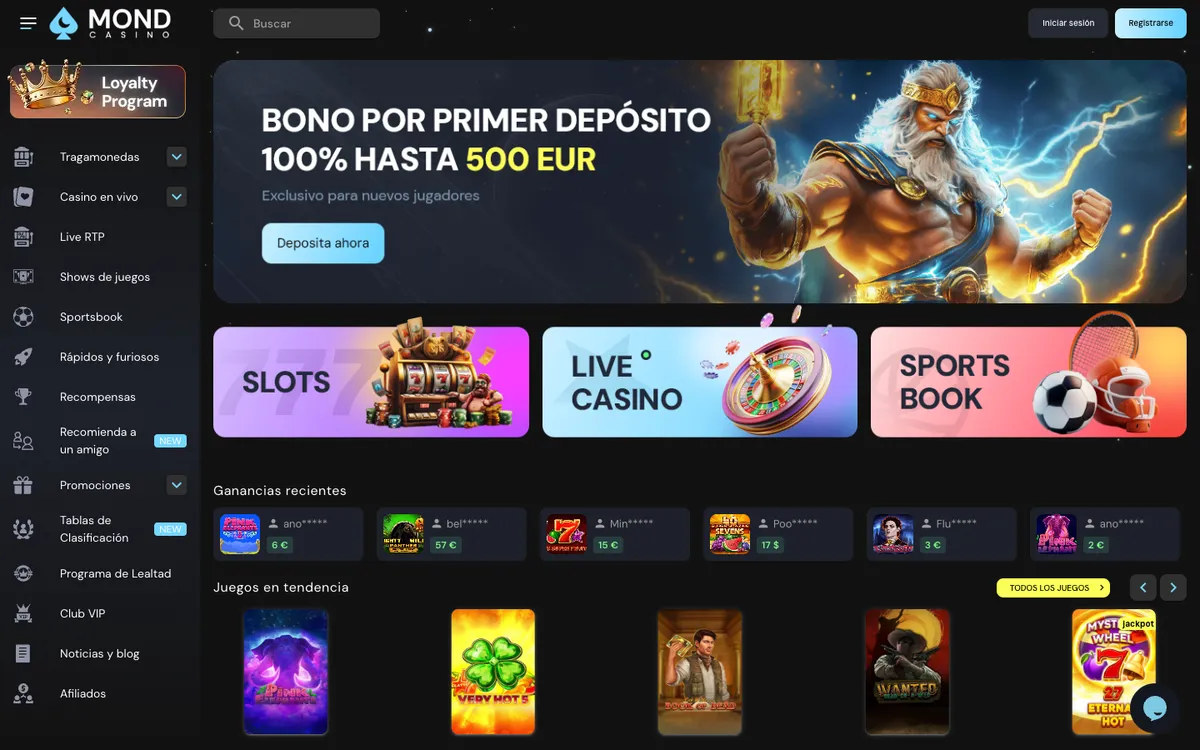 Mondcasino — Home page, captured from Spain