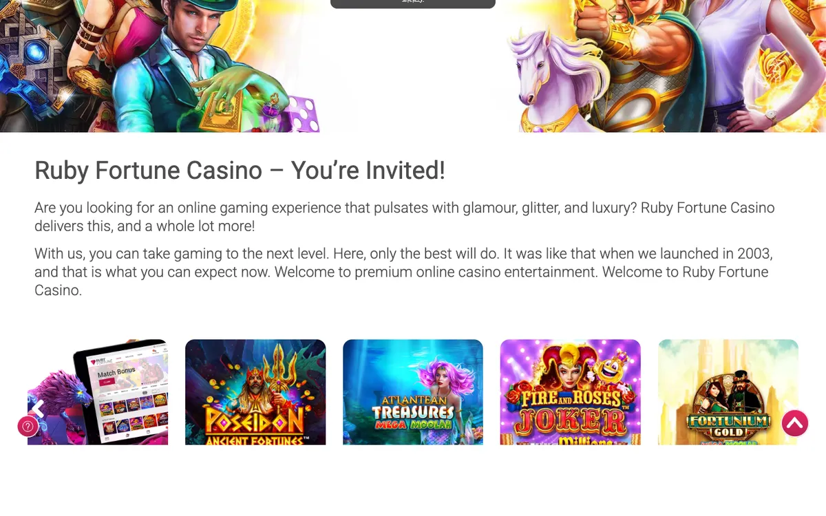 Ruby Fortune Casino — Home page, captured from Malaysia