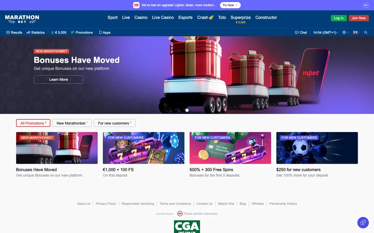 Marathonbet Casino — Promotions, captured from Nigeria