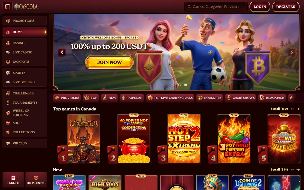 CasoolaCasino — Home page, captured from Canada