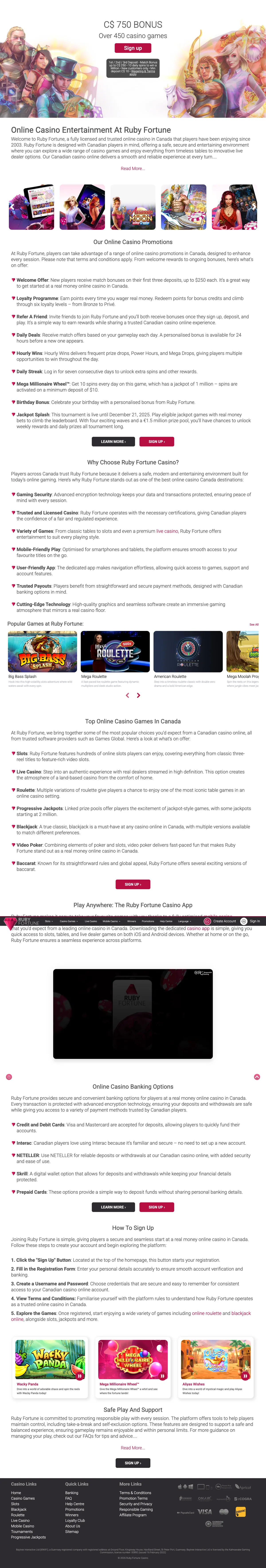 Ruby Fortune Casino — «Главная», снято из страны Канада