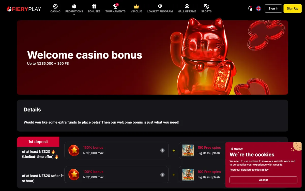 Fiery Play Casino — Sign-up, captured from New Zealand