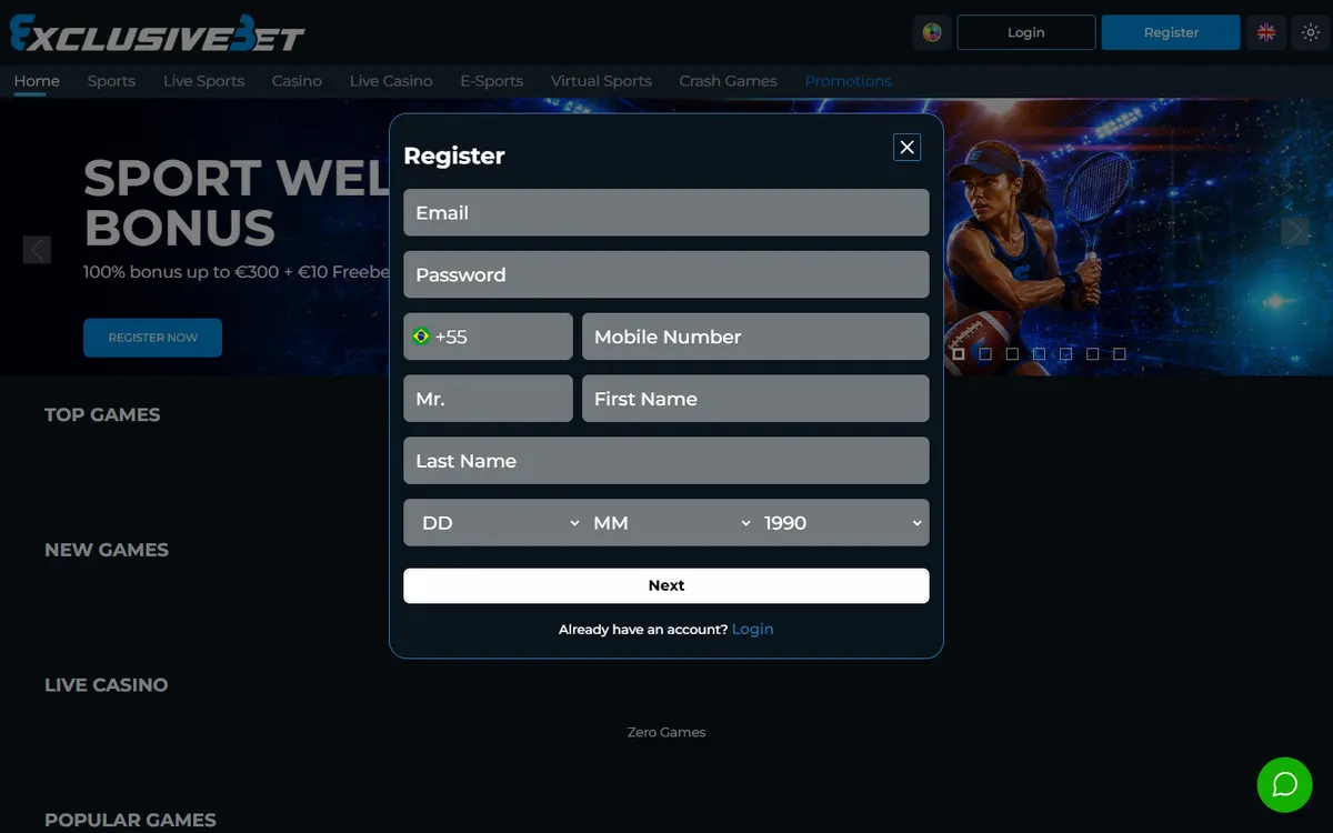 ExclusiveBet Casino — Sign-up, captured from Canada